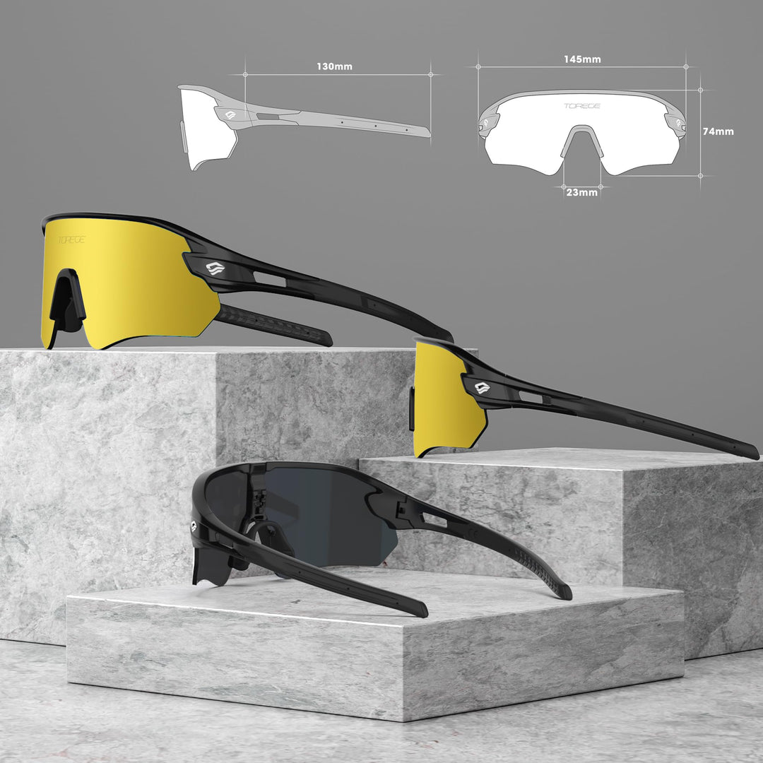 TOREGE Z87 Sunglasses for Men Women Cycling Fishing Running Driving Baseball Anti-fog Sports Sunglasses UV Protection 02EV (Light Black&Black&Gold Lens)
