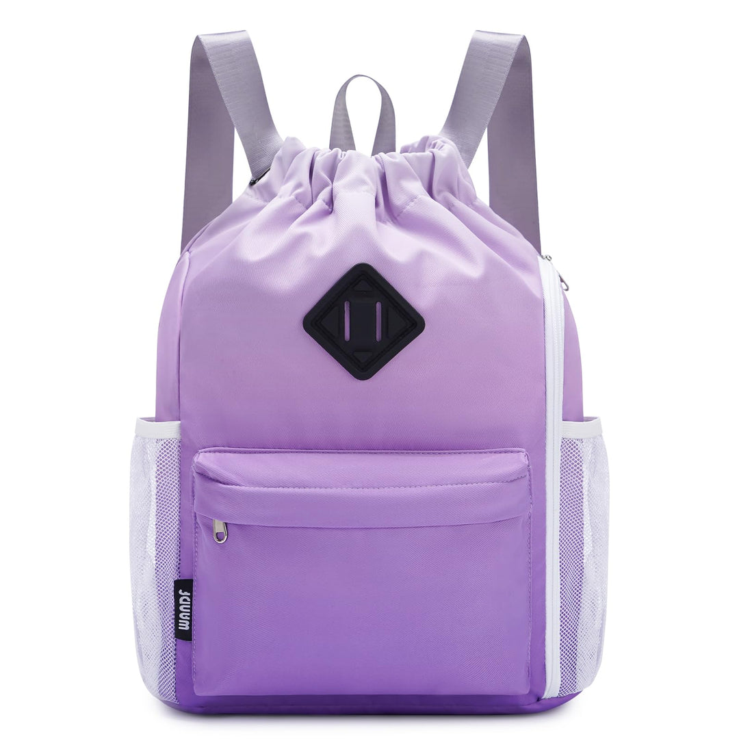 WANDF Drawstring Backpack Sports Gym Bag with Shoes Compartment, Water-Resistant String Backpack Cinch for Women Men (Small,Purple Gradient)