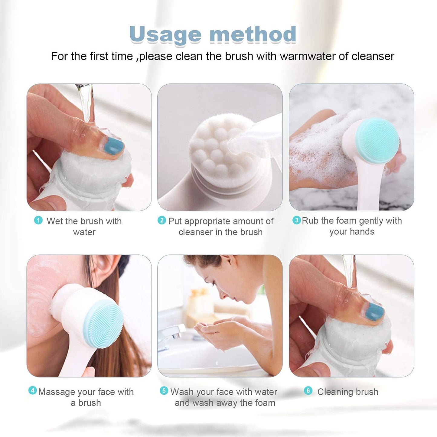 2-in-1 Facial Cleansing Brush, Silicone Manual Cleansing Brush, deep Cleansing Skin Keratin Cleaning System, Super Soft Massage pores, Suitable for All Types of Skin- (Blue)
