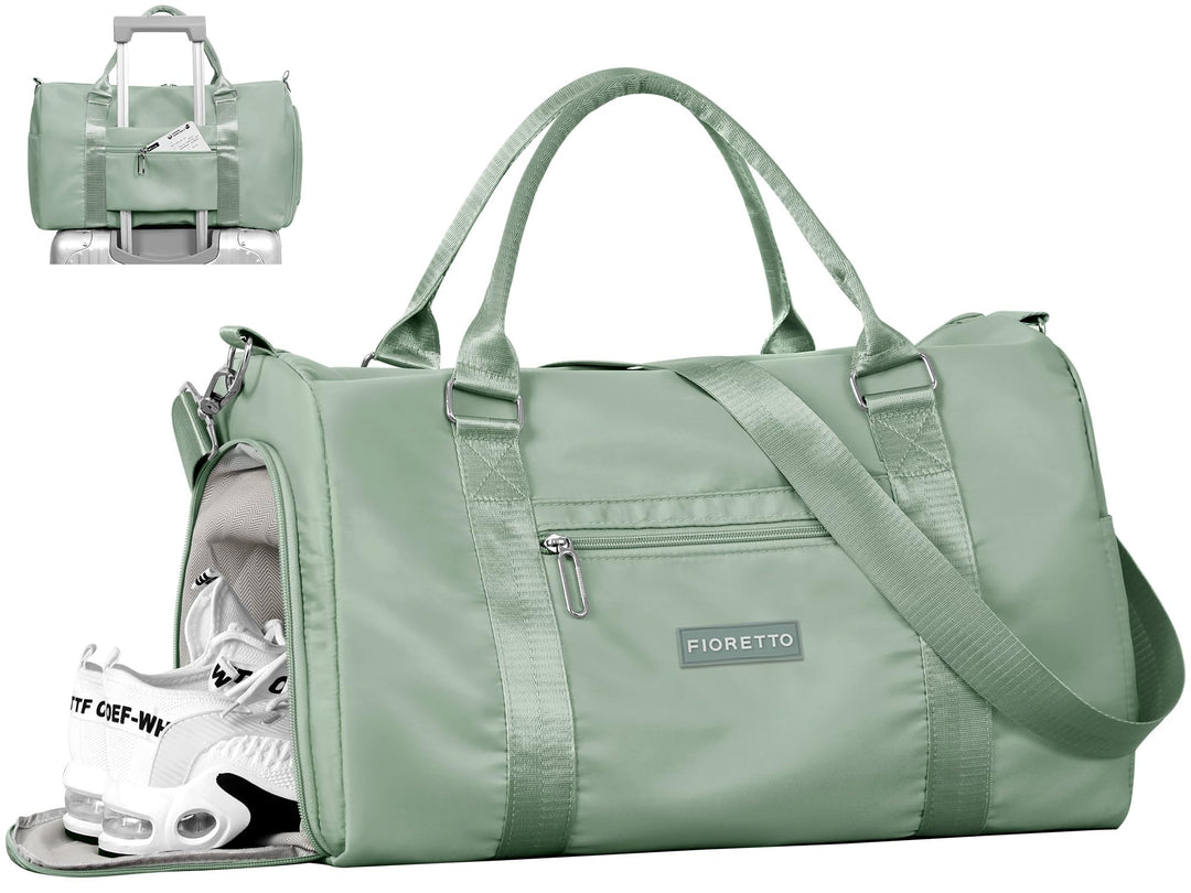 FIORETTO Womens Gym Tote Duffle Bag with Wet Pocket & Shoe Compartment, Sports Duffel Overnight Weekender Hospital Workout Carry on Bag for Girls, Ideal for Travel, Swimming, Dance, Ballet Celadon