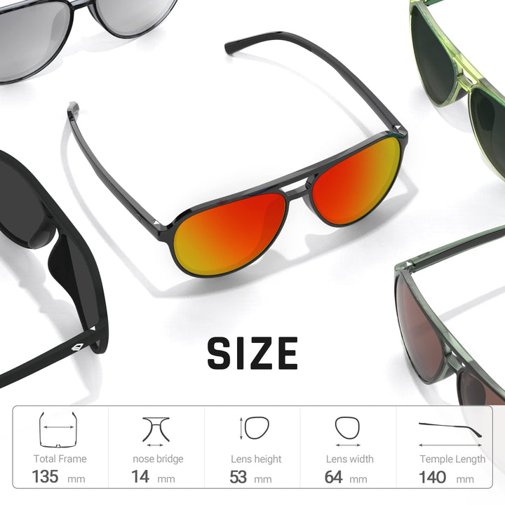 TOREGE Aviator Sunglasses Polarized Sunglasses for Men Women, Lightweight Sports Glasses UV400 Protection For Cycling Fishing Boating Beach Golf Driving TR75(Gray&Black&Orange Red Lens C8)