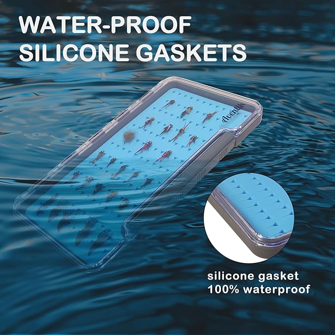 AVENTIK EUPHENG Fly Fishing Boxes Silicone Super Slim Fishing Storage Fishing Tackle Case Waterproof Pocket 7.36"X4.02"X0.63"/5.39"X3.74" X0.63'' (2PC-G048LB blue silicone:7.36"X4.02"X0.63")