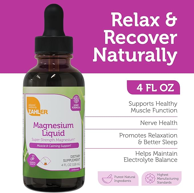 Zahler Liquid Magnesium Chloride Supplement Drops - Unflavored - Super Strength Muscle & Calming Support for Women and Men - Kosher Non-GMO Gluten Free Vegetarian Ionic Formula for Day/Night (4 fl oz)