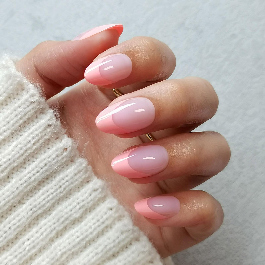 SHANGMENG Light Pink French Press on Nails - Soft Gel Almond Press on Nails Short for Women Gift, Fit Naturally Stick on Nails with Glue in 16 Sizes - 32 Reusable Fake Nails, Light Pink