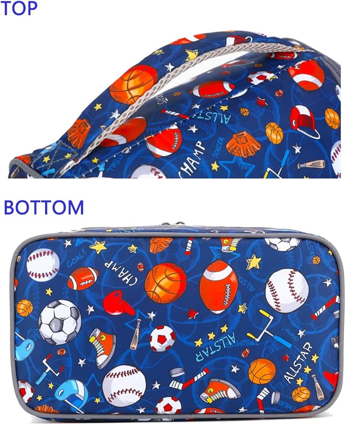 FlowFly Double Decker Cooler Insulated Lunch Bag Large Tote for Boys, Girls, Men, Women, With Adjustable Strap, Football