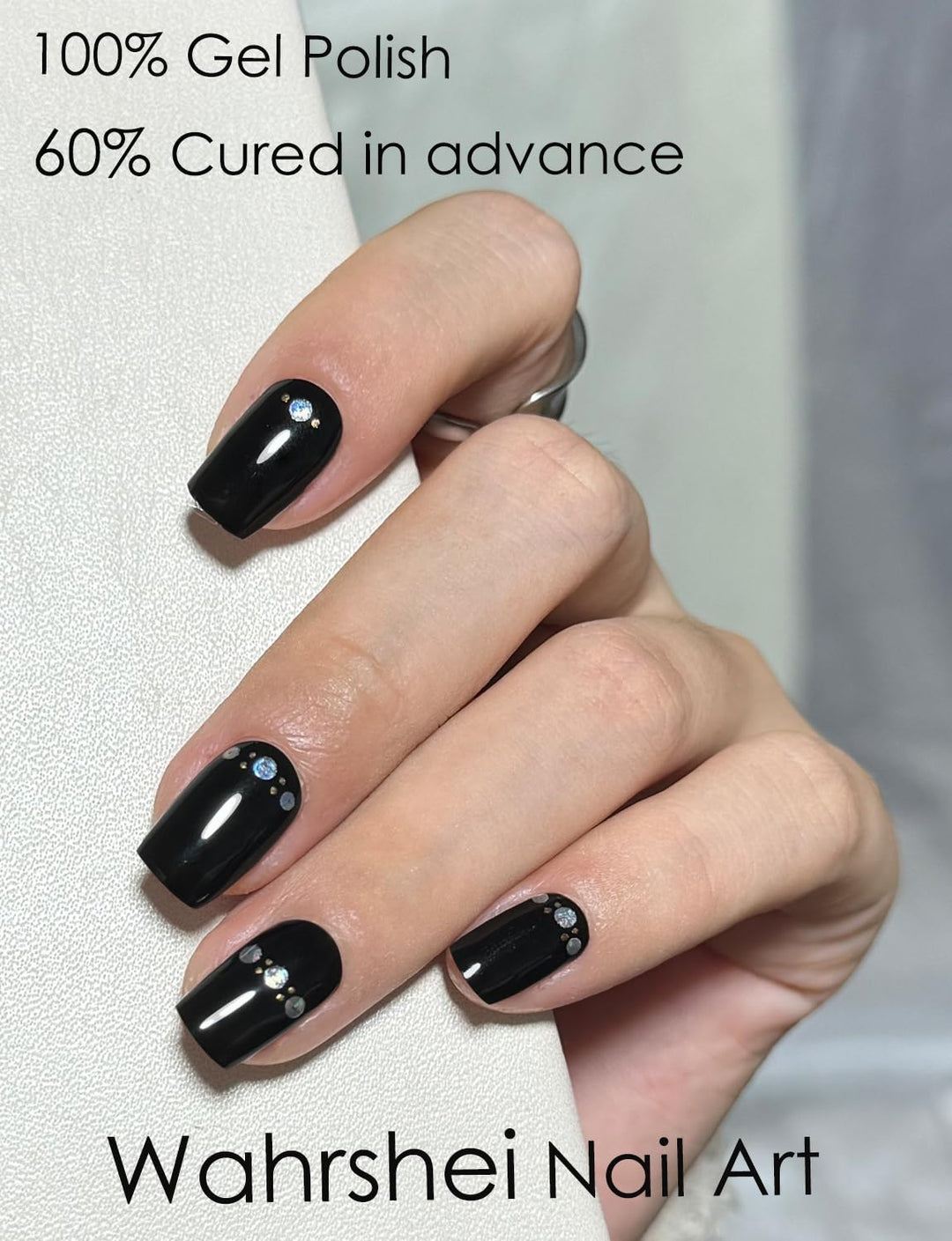 Semi Cured Gel Nail Strips, 20pcs Gel Nail Stickers UV, Semi Cured Gel Nail Wraps for Home Nails DIY -Black & Diamond