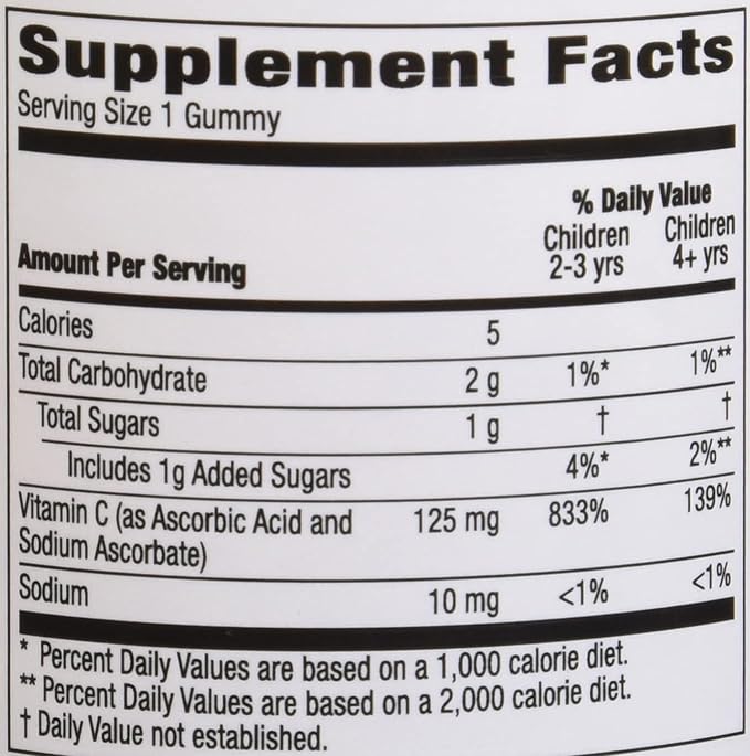 Amazon Brand - Mama Bear Vegan Kids Vitamin C, Orange, 60 Count, Immune Health, 125 mg per Gummy (Pack of 2)