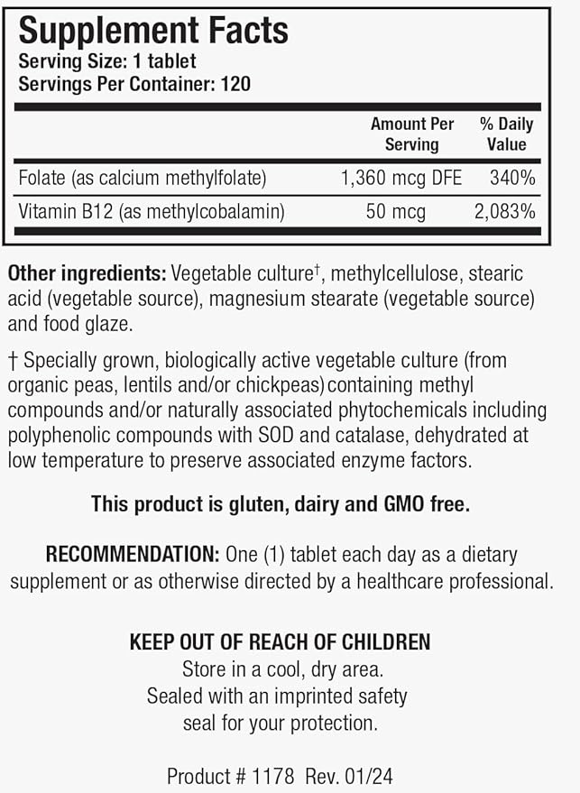 Biotics Research METHYLFOLATE Plus™ Methylfolate, Bioactive Folate + B12, Supports Cardiovascular Health, Fetal Development, Nerve Health, Methylation Support, Homocysteine Levels. 120 Tablets