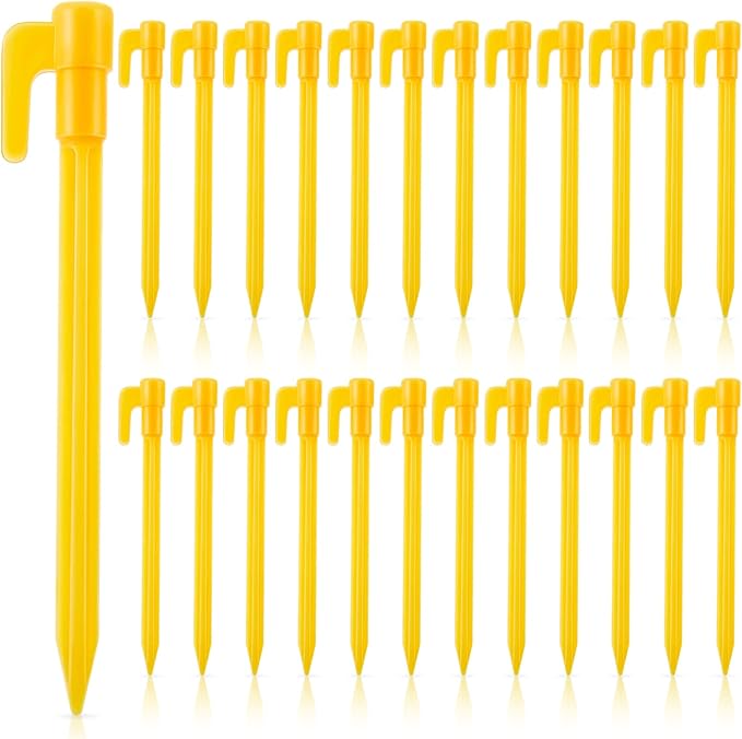 24 Pack Plastic Tent Stakes 5.7 Inch Heavy Duty Canopy Anchoring Pegs Plastic Tent Pegs Sand Stakes Outdoor Beach Spikes for Camping, Gardening, Landscaping, Backpacking(Yellow)