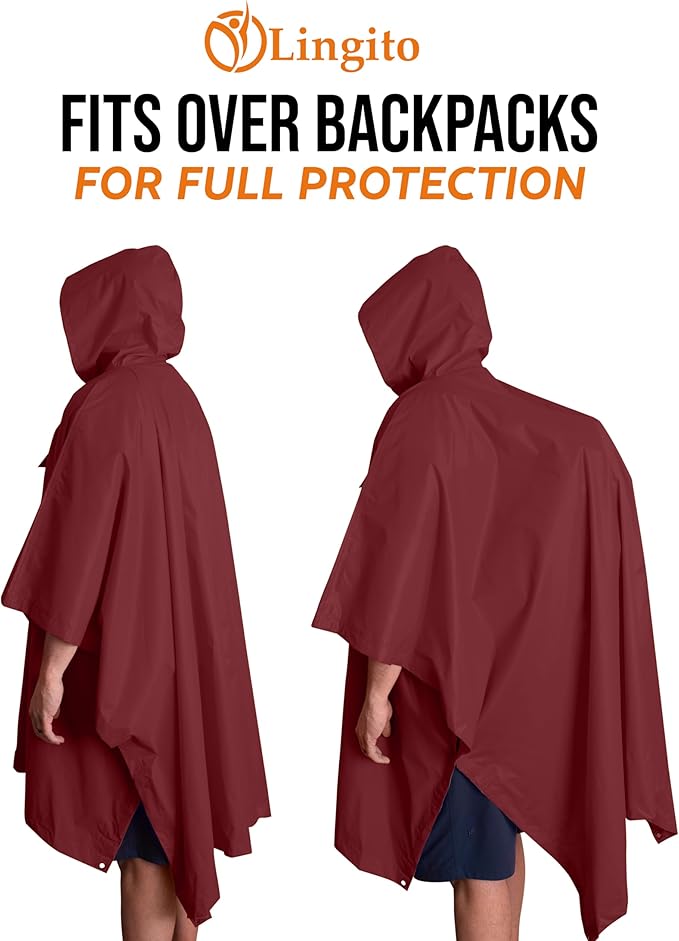 Heavy Duty Rain Poncho for Backpacking, Waterproof Lightweight for Adults, Military, Emergency, Camping, Men, Women