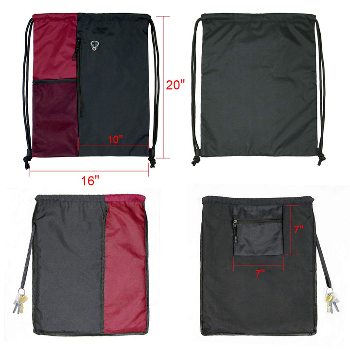 BeeGreen Maroon Drawstring Backpack Sports Gym Bag for Women Men Large String Backpack With Zipper and Water Bottle Mesh Pockets Cinch Sack Workout Bag, 16" x 20"