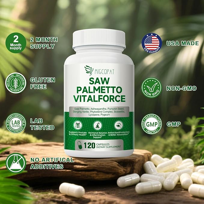 Saw Palmetto for Men - Prostate Support Supplement with Ashwagandha, Zinc, Pumpkin Seed, Lycopene & Stinging Nettle– Herbal Formula for Prostate, Urinary Wellness and Hormone Balance – 120 Capsules