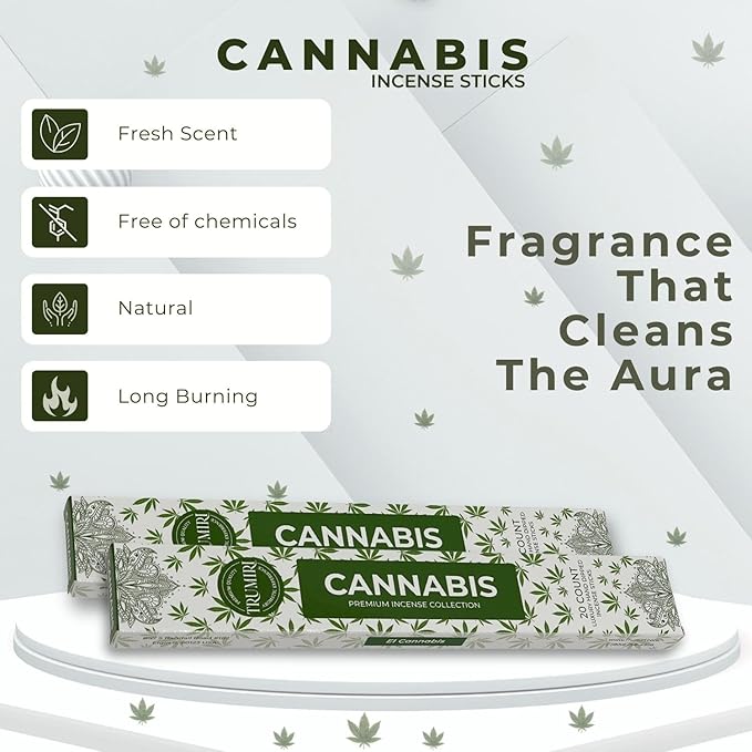 Cannabis Scented Incense Sticks - Total 40 Insence-Sticks - Dual Pack of 20 Insense - Inciensos - Inscents - Natural Non Toxic Ingredients - Incents - Incence - Inscense - Insents