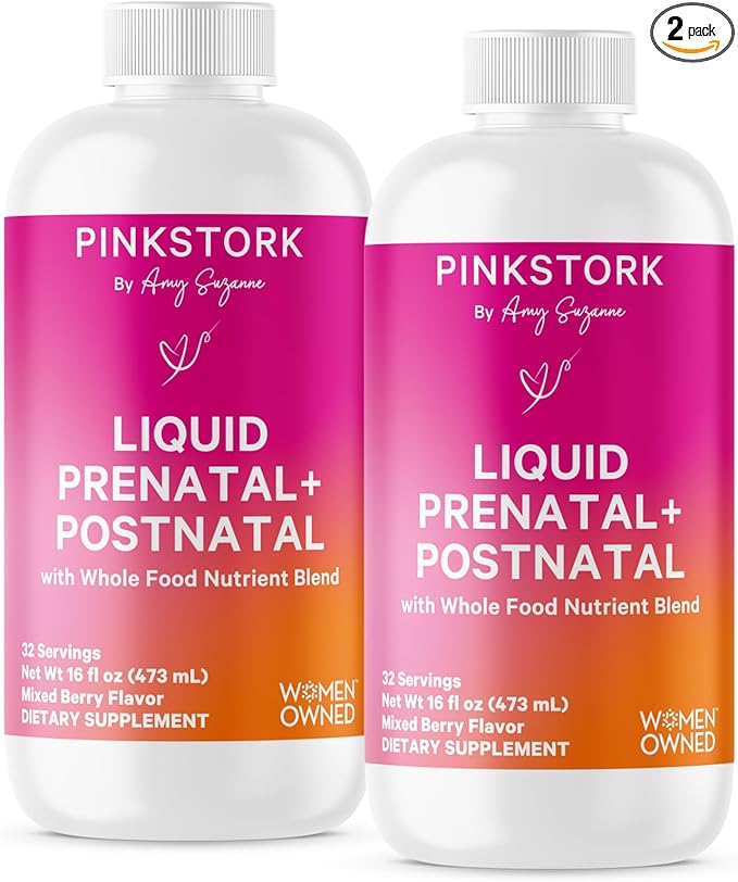 Pink Stork Liquid Prenatal Vitamins for Women - for Fertility, Pregnancy, Postpartum - Morning Sickness Support - 64 Servings - 2 Pack