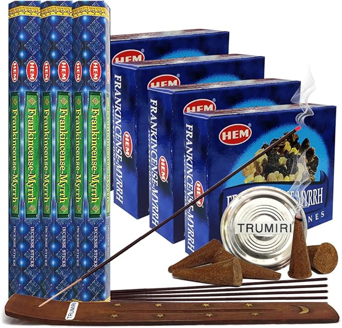 Frankincense & Myrrh Incense Sticks and Cone Incense Holder Bundle insence insense inscents insienso