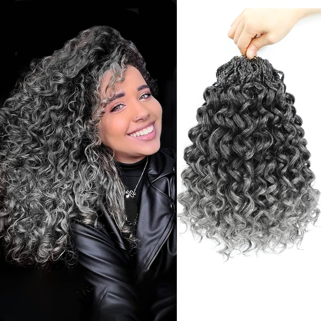Naniciar Pretwisted Gogo Curl Crochet Hair 10 Inch 8 Packs Short Curly Crochet Hair for Women Pre looped Ocean Wave Crochet Hair Water Wave Crochet Braiding Hair (10 inch 8 packs 1B/Grey)