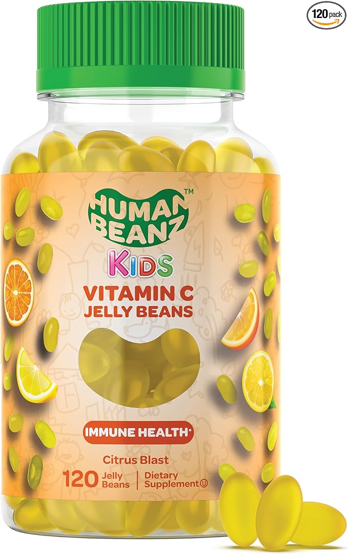 Vitamin C Jelly Bean Gummies for Kids, Immune Support Dietary Supplements, Vegetarian, 120 Citrus Blast Jelly Beans, Kosher