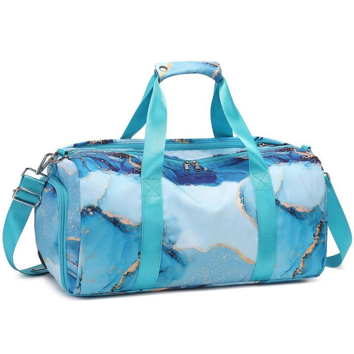Dance Bag Teens Women Gymnastics Bag Overnight Duffle Bag with Shoe Compartment, Small Travel Weekender Sleepover Carry On Bag (Gilded Cyan)