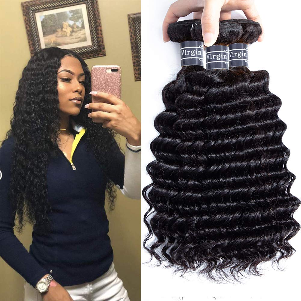 Amella Hair 8A Grade Brazilian Hair Deep Wave Virgin Human Hair Extensions Brazilian Deep Wave Hair Weave 3 Bundles Unprocessed