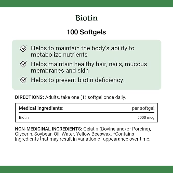 Nature's Bounty Biotin 5000mcg, 100 Count