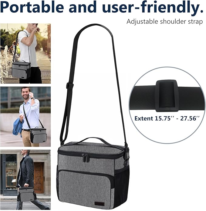 Gloppie Lunch Box for Men Women Insulated Lunch Bag Reusable Lunch Cooler Bag, Grey