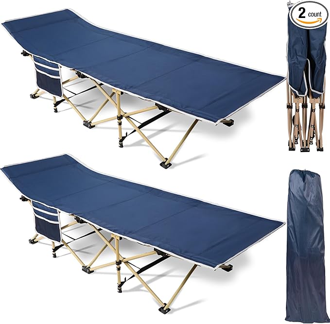 Wenqik 2 Pack 450lbs Max Load Camping Cot for Adults with Carry Bag Portable Folding Outdoor Sleeping Cot Heavy Duty Bed for Traveling Camp Military Office Nap Beach Home Lounging