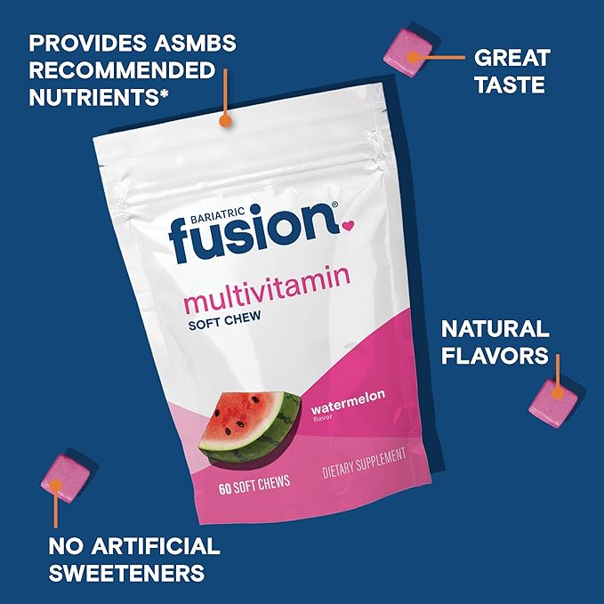 Bariatric Fusion Bariatric Multivitamin Soft Chew | Watermelon Fruit Flavor | Chewy for Post Bariatric Surgery Patients Including Gastric Bypass and Sleeve Gastrectomy | 60 Count | 1 Month Supply
