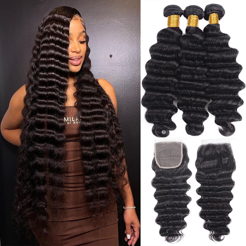 Loose Deep Wave Bundles 26 28 30 With 22 Closure Pre Plucked With Baby Hair Best Brazilian Human Hair Bundles With Closure Loose