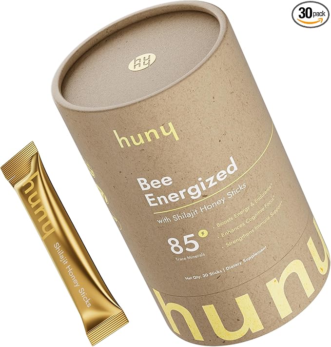 Bee Energized with Shilajit Honey Sticks | 85+ Trace Minerals for Clean Energy, Focus & Immune Support | Pure Himalayan Shilajit for Men & Women | 30 Count (Pack of 1)