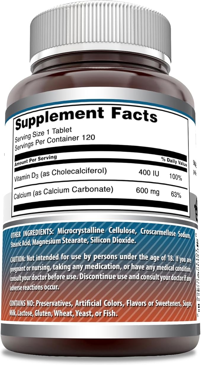 Amazing Formulas Calcium with Vitamin D3 120 Tablets Supplement | Non-GMO | Gluten Free | Made in USA