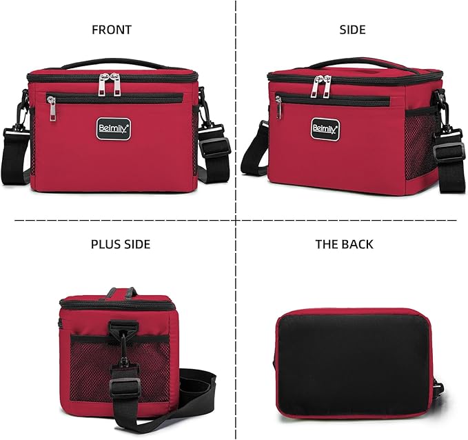 BEIMILY Lunch Box for Men/Women,Small Insulated Lunch Bag,Reusable LunchBox for work Picnic Hiking Beach,Leakproof Soft Cooler Tote Bag Organizer with Adjustable Shoulder Strap for Adults(Red)