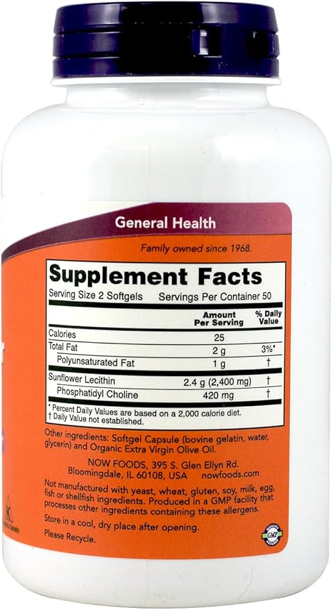 NOW Foods Sunflower Lecithin 1,200 Mg Softgels, 2 Pk