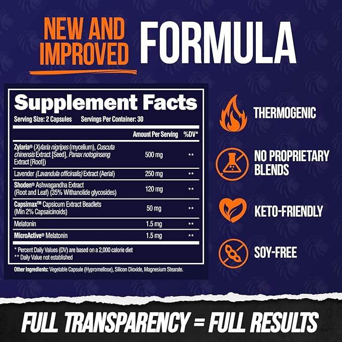 ALPHA LION Night Burn, Metabolism Booster for Weight Loss, Less Body Fat, More Muscle, Promotes Lean Body, Calorie Burning Supplement, Relax Better, Promote Healthy Cortisol (60 Capsules)