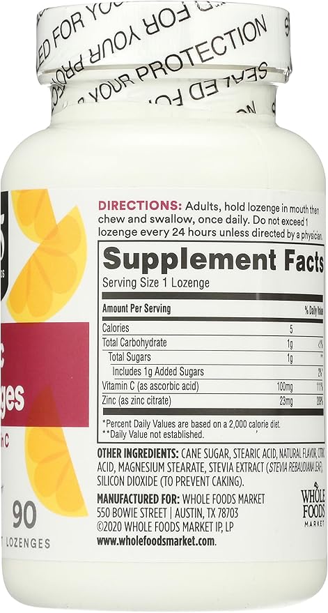 365 by Whole Foods Market, LOunceenges Zinc Vitamin C, 90 Count