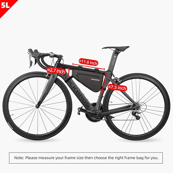 ROCKBROS 5L Bike Bicycle Frame Bag Waterproof Bikepacking Bike Bag Triangle Frame Bag Large Bike Storage Bag Under Frame 5L