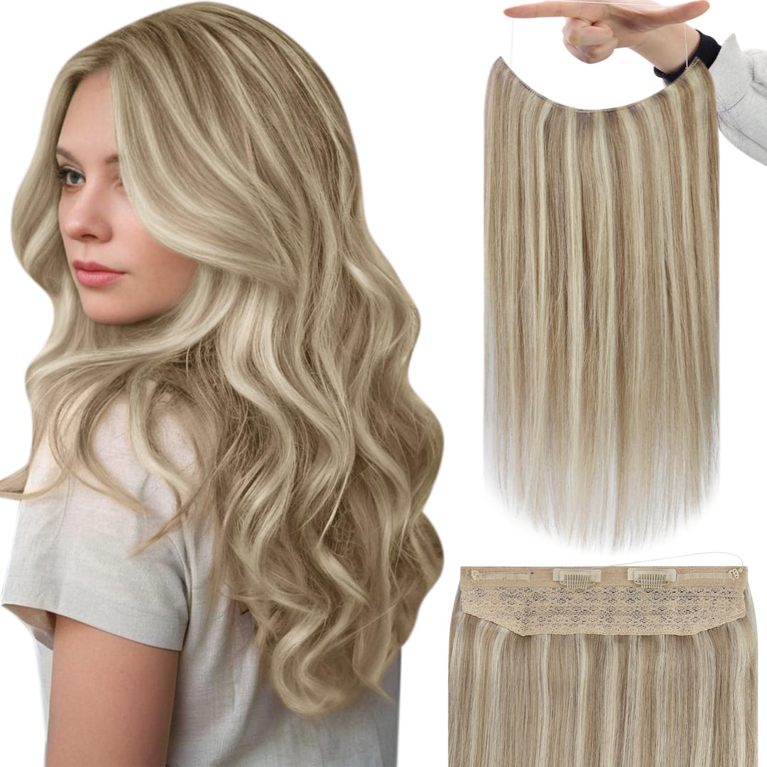 Fshine Wire Hair Extensions Real Human Hair Color 16P22 Blonde Clip In Hair Extensions Secret Hairpiece 105 Gram Wire Human Hair