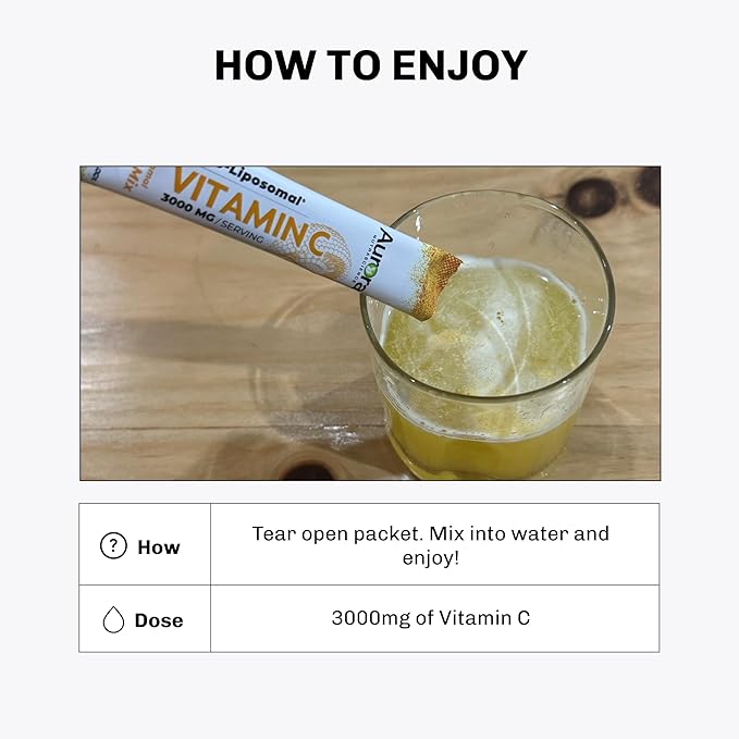 Aurora Nutrascience Nano-Pack Liposomal Vitamin C Powder Drink Mix, Immune Support, High Strength 3,000 mg Per Serving, 30 Single Serve Packets, Orange