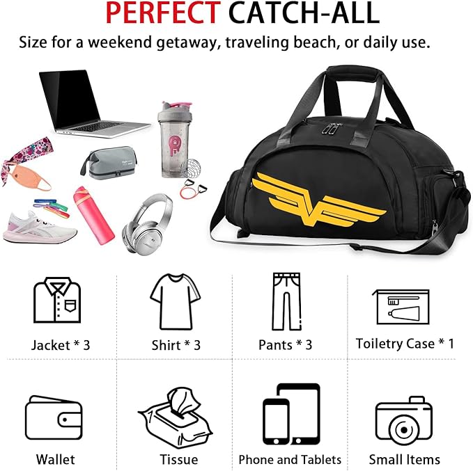 FIORETTO 30L Sports Gym Duffle Bag with Wet Pocket & Shoe Compartment, Weekender Hospital Overnight Bag for Women, Sports Holdall Backpack