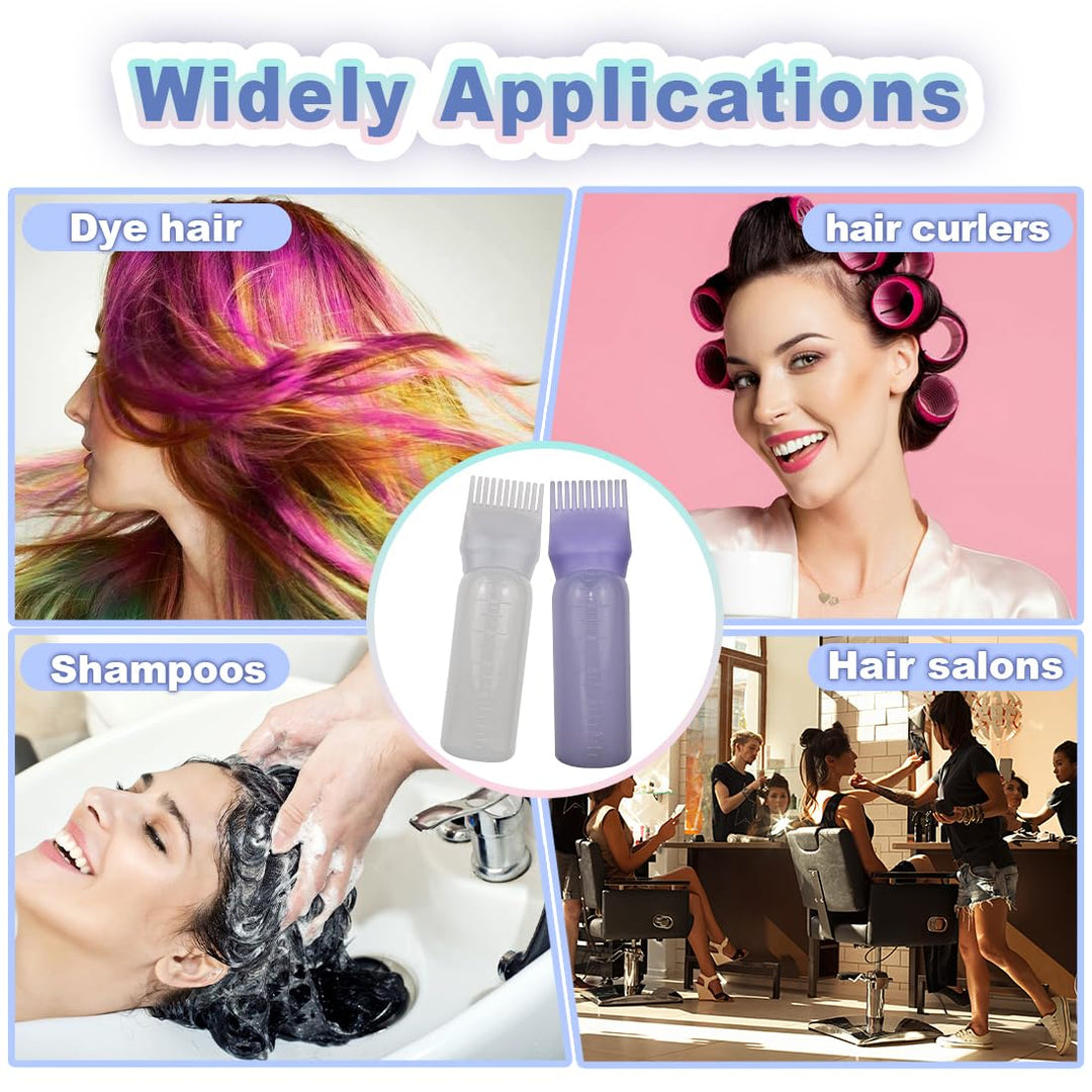 FZWONVUC 4 Pack Root Comb Applicator Bottle, Hair Oil Comb Applicator for Hair Dye, Shampoos, Salons (White+Purple)