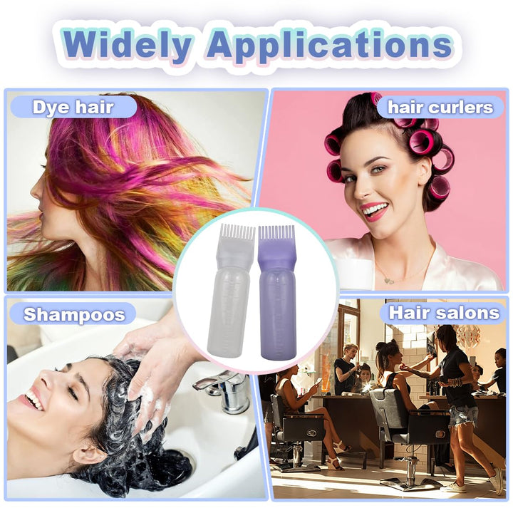 FZWONVUC 4 Pack Root Comb Applicator Bottle, Hair Oil Comb Applicator for Hair Dye, Shampoos, Salons (White+Purple)