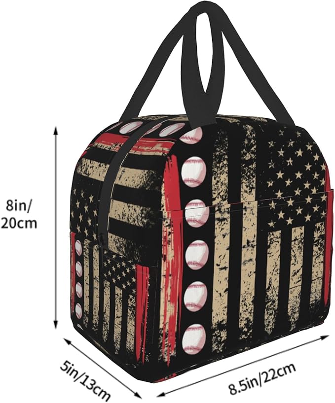 Imiss Baseball Lunch Bag Outdoor Sports American Flag Insulated Lunch Box Container Reusable Cooler Lunch Tote for Boys Men School Work Office Travel