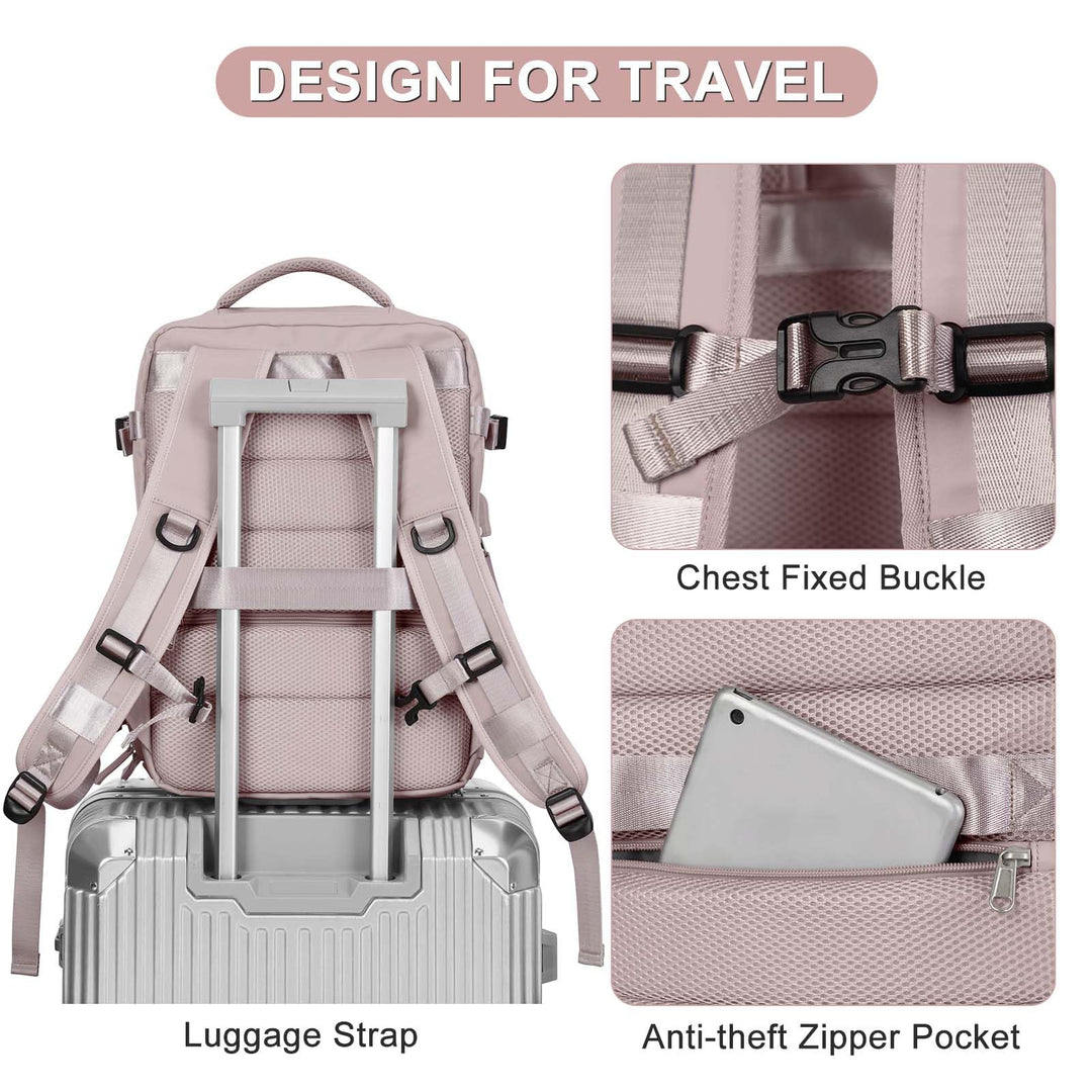 coofay Laptop Travel Backpack For Women Men Airline Approved Carry On Bags For Airplanes Underseat Luggage Backpack For Traveling On Airplane Personal Item Travel Bag For Airlines Pinkish Purple
