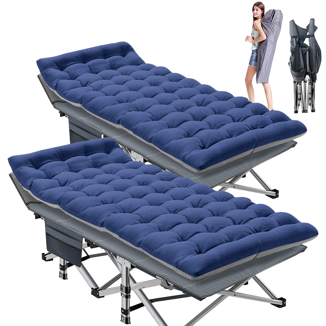 ABORON 2 Pack Folding Camping Cot W/Mat for Adults, Heavy Duty Outdoor Bed with Carry Bag,1200 D Layer Oxford Travel Camp Cots