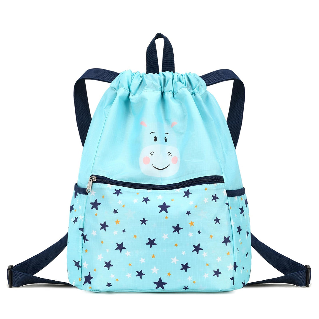 Ryushoyo Drawstring Backpack Gym Backpack Sports Bag for Swim Women Men Workout Bag Draw String Back Sack for Soccer Beach Gear Letters Hippo Water Blue
