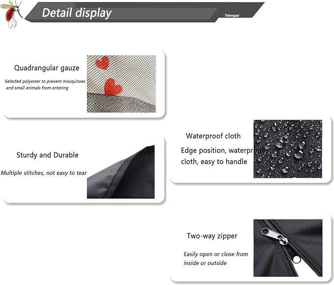 10x10 Mosquito Netting for Patio Camping Gazebo/Pop Up Canopy Tent,Double Door Side Screen Easy Installation Black（Only Mosquito Net No Frame） (Around 10x10FT)