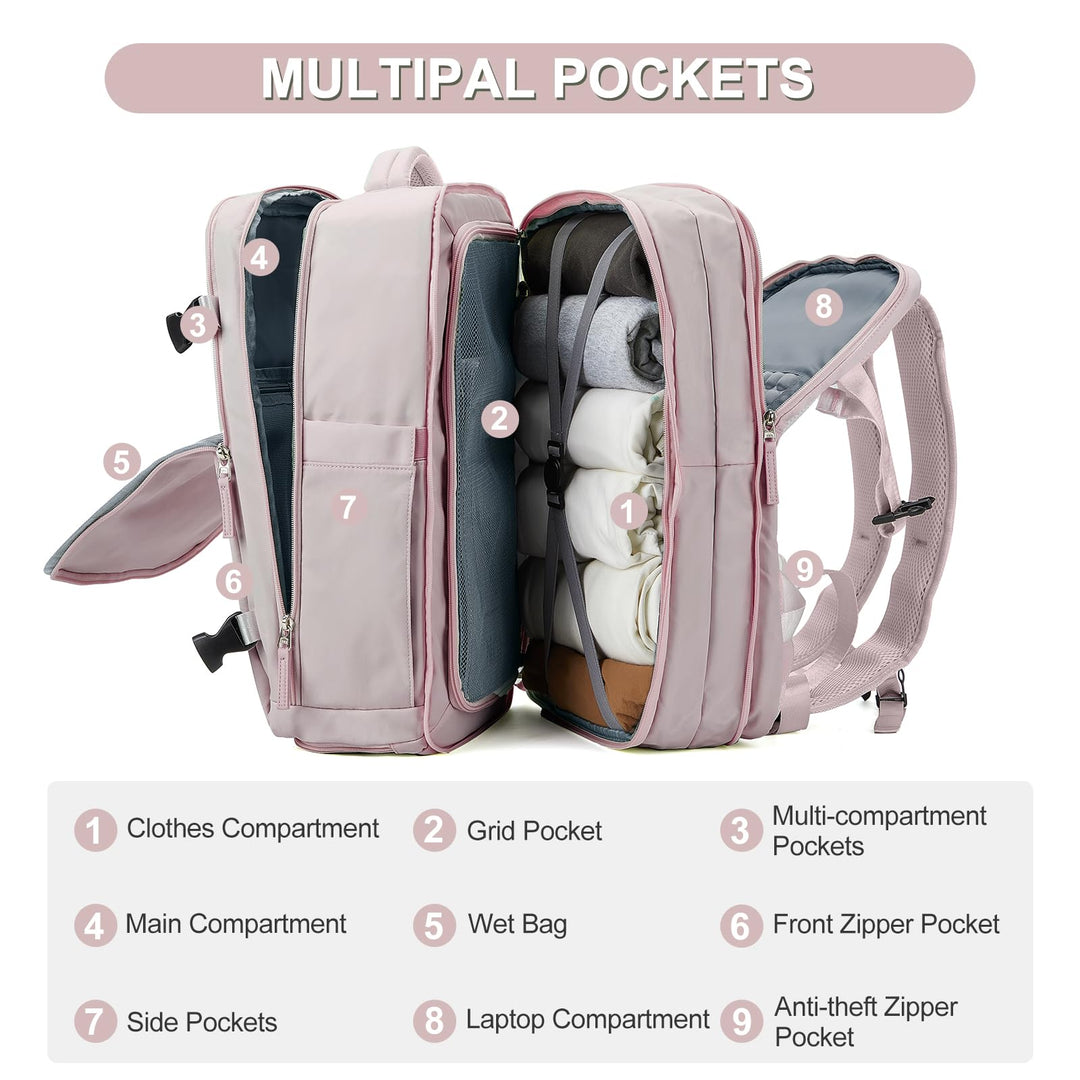 Expandable Backpack For Traveling On Airplane Carry On Backpack For Women Men Airline Approved Personal Item Bag For Airlines Gym Bag For Women Men With Shoe Compartment Waterproof Laptop Backpack