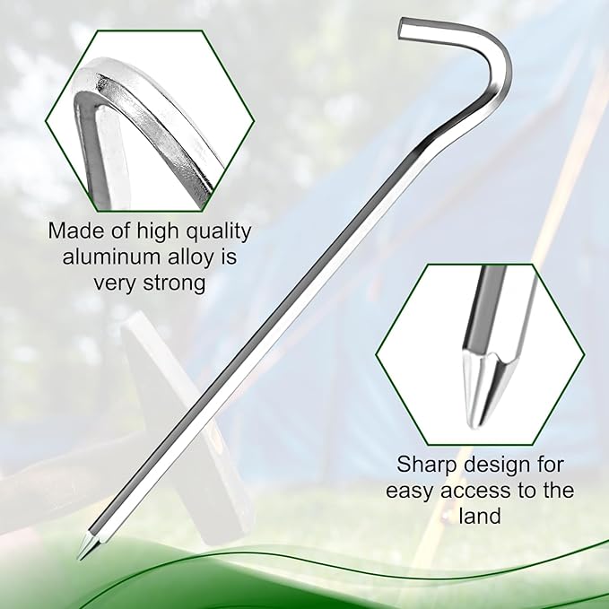 20Pcs 7" Tent Pegs Ground Stakes, Metal Stakes, Camping Peg for Pitching Camping, Camping, Outdoor Decoration
