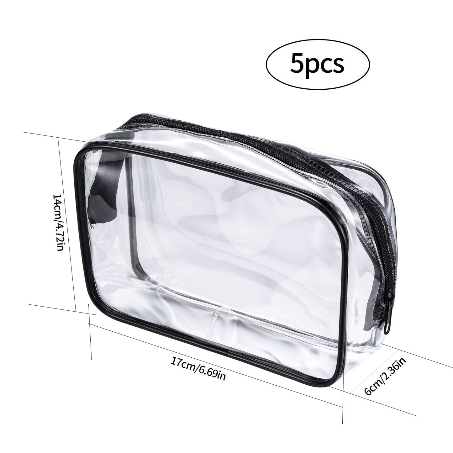 5 Pcs Cosmetic Bags, Clear PVC Makeup Bag with Zipper, Portable Transparent Toiletry Bags, Carry Travel Zippered Pouch Bags for Business Travel, Vacation, Bathroom, Organizing