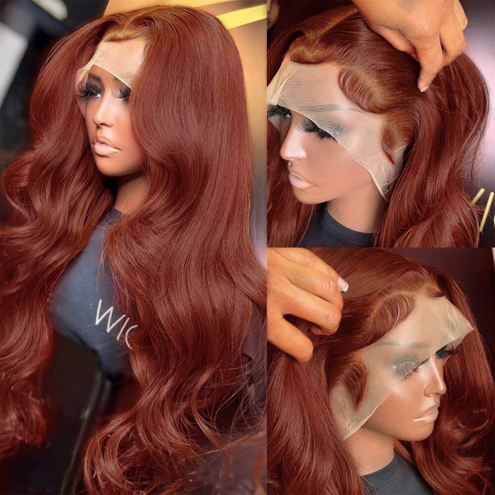 34 Inch Reddish Brown Colored Human Hair Lace Front Wigs 13X4 Glueless Wigs Human Hair Pre Plucked Body Wave Glueless Wigs Human