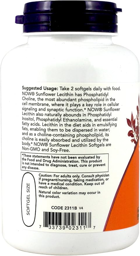NOW Foods Sunflower Lecithin 1,200 Mg Softgels, 2 Pk